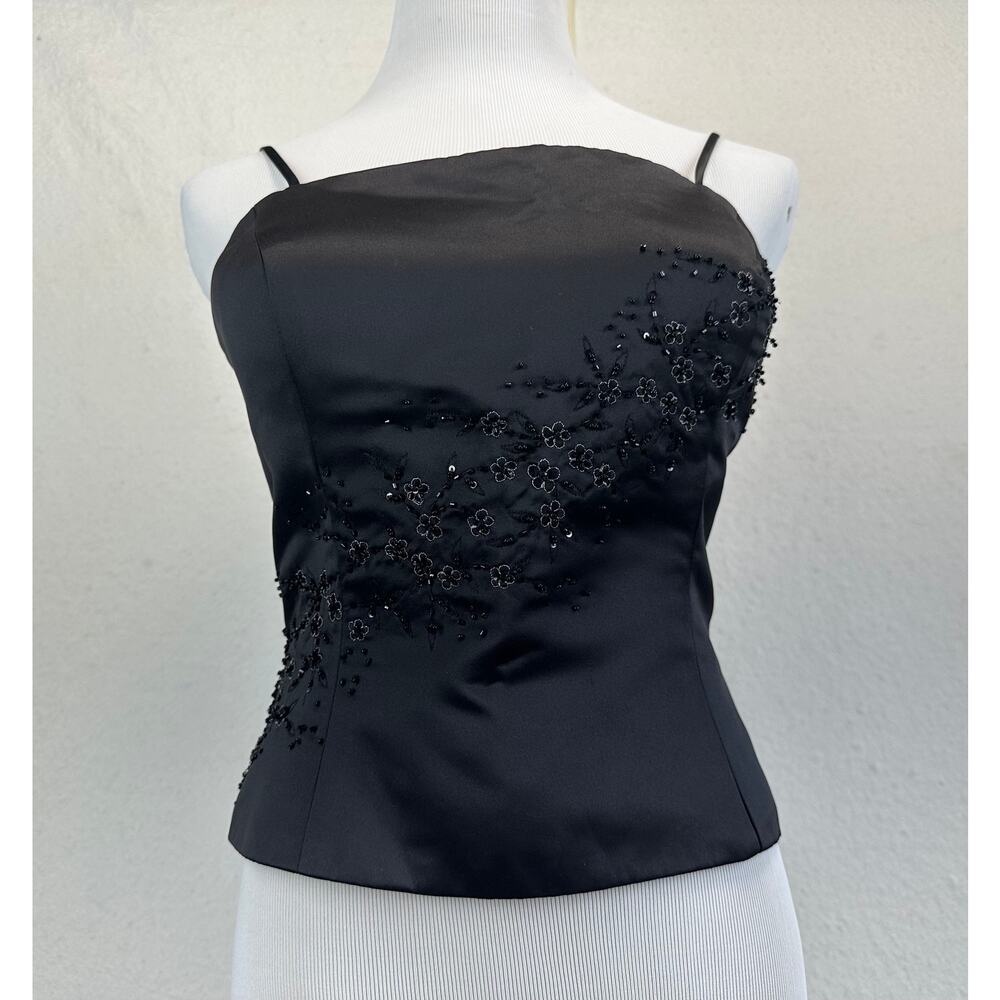 Vintage Bill Levkoff Y2K Formal Corset with Black Floral Bodice Beading Size 12